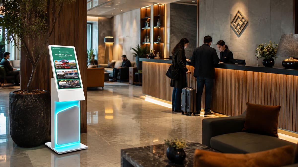 Nexia 32″ terminal in a hotel lobby